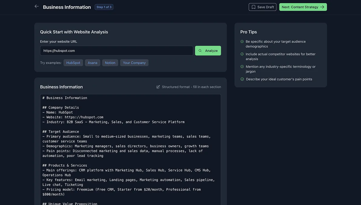 Content Generation Feature